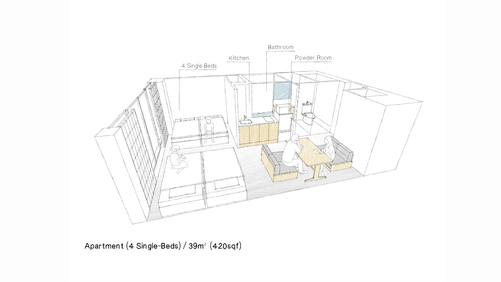 アパートメント（4シングル）間取り図