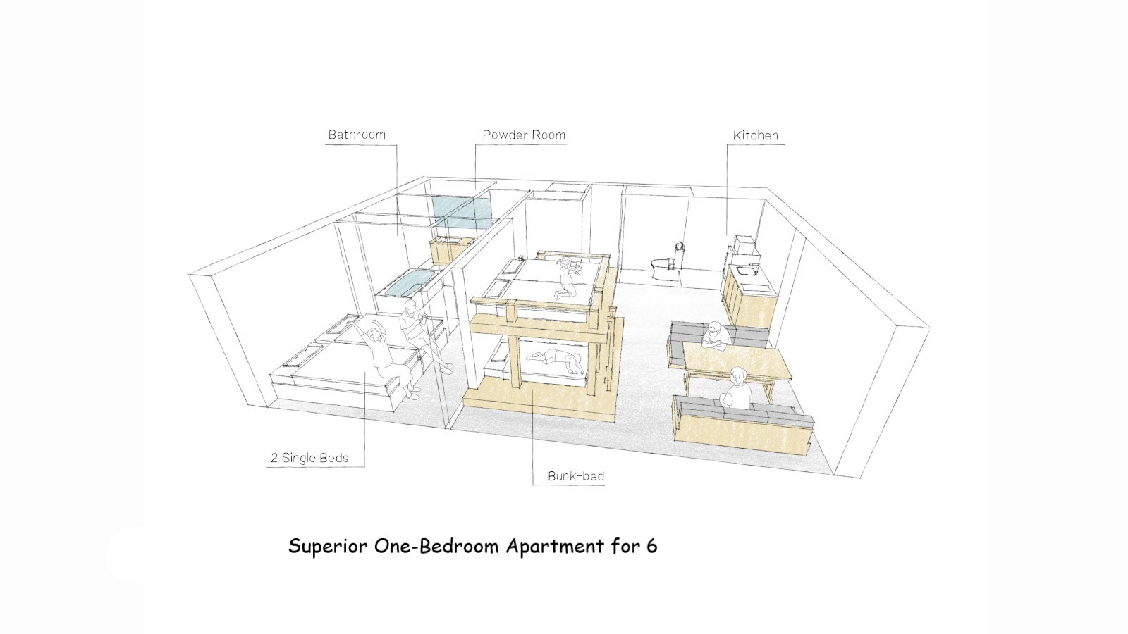 スーペリア1ベッドルームアパートメント 6人用 間取り図