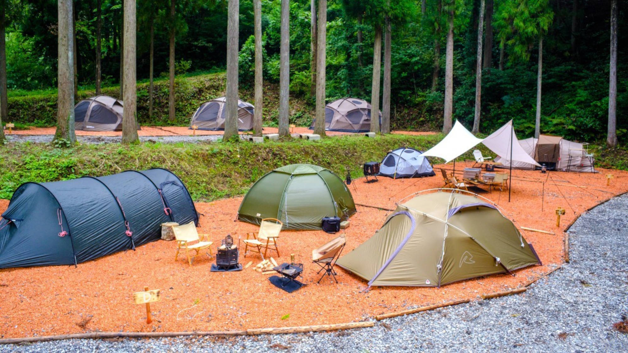 ・当館敷地内の「美山CAMPNG FIELD」でのテントサイト。テント持ち込みorレンタルもOK！