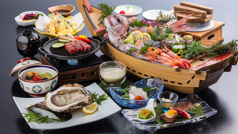 【個室食】特典付★夏の海を味わう！岩ガキ付き夏の舟盛コース※花ゆうみ温泉チケット付き(大人のみ)