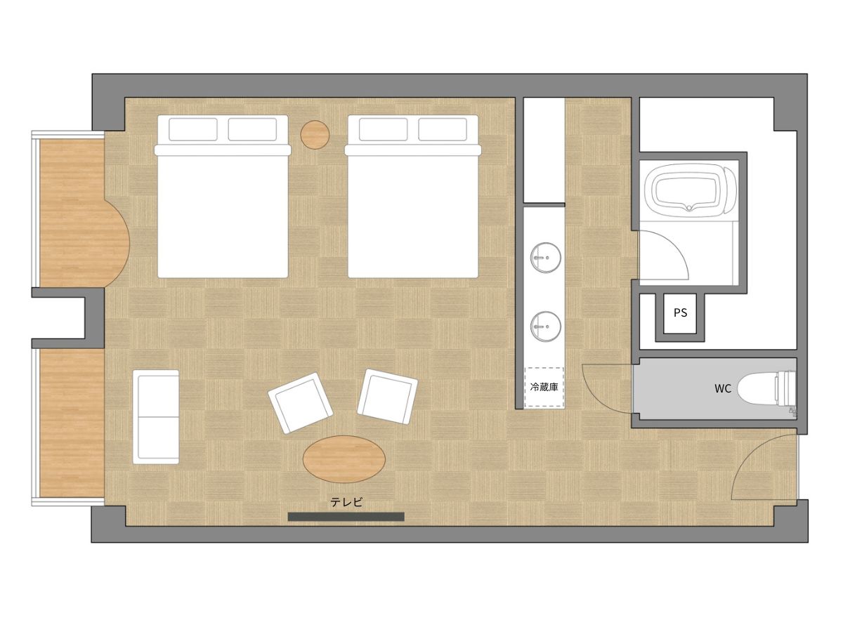 【客室一例】デラックスツインルーム（45㎡）