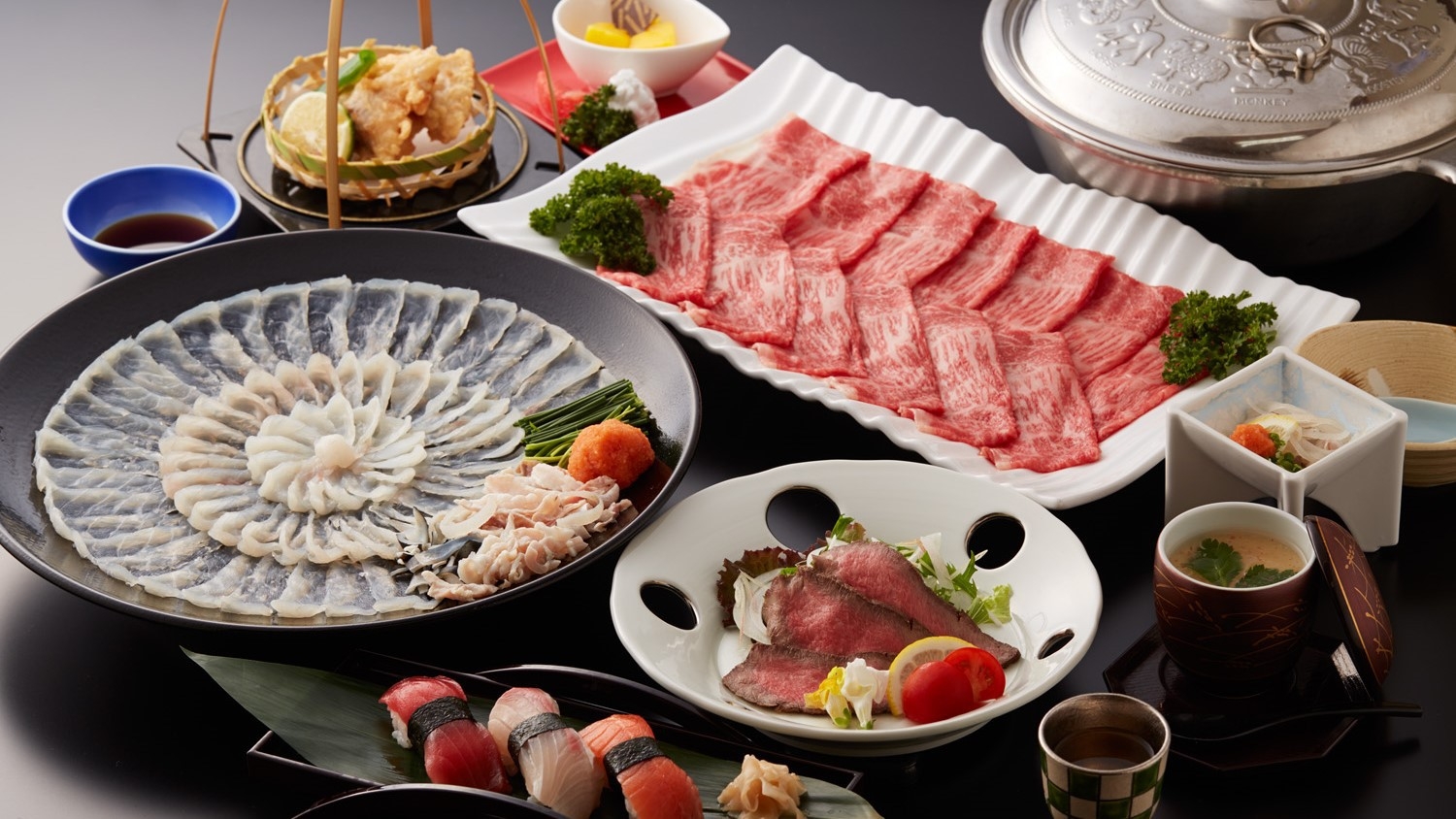 「ふぐと宮崎牛会席」ふぐ尽くし＆宮崎牛は『しゃぶしゃぶ』！至福の組合せをご堪能♪