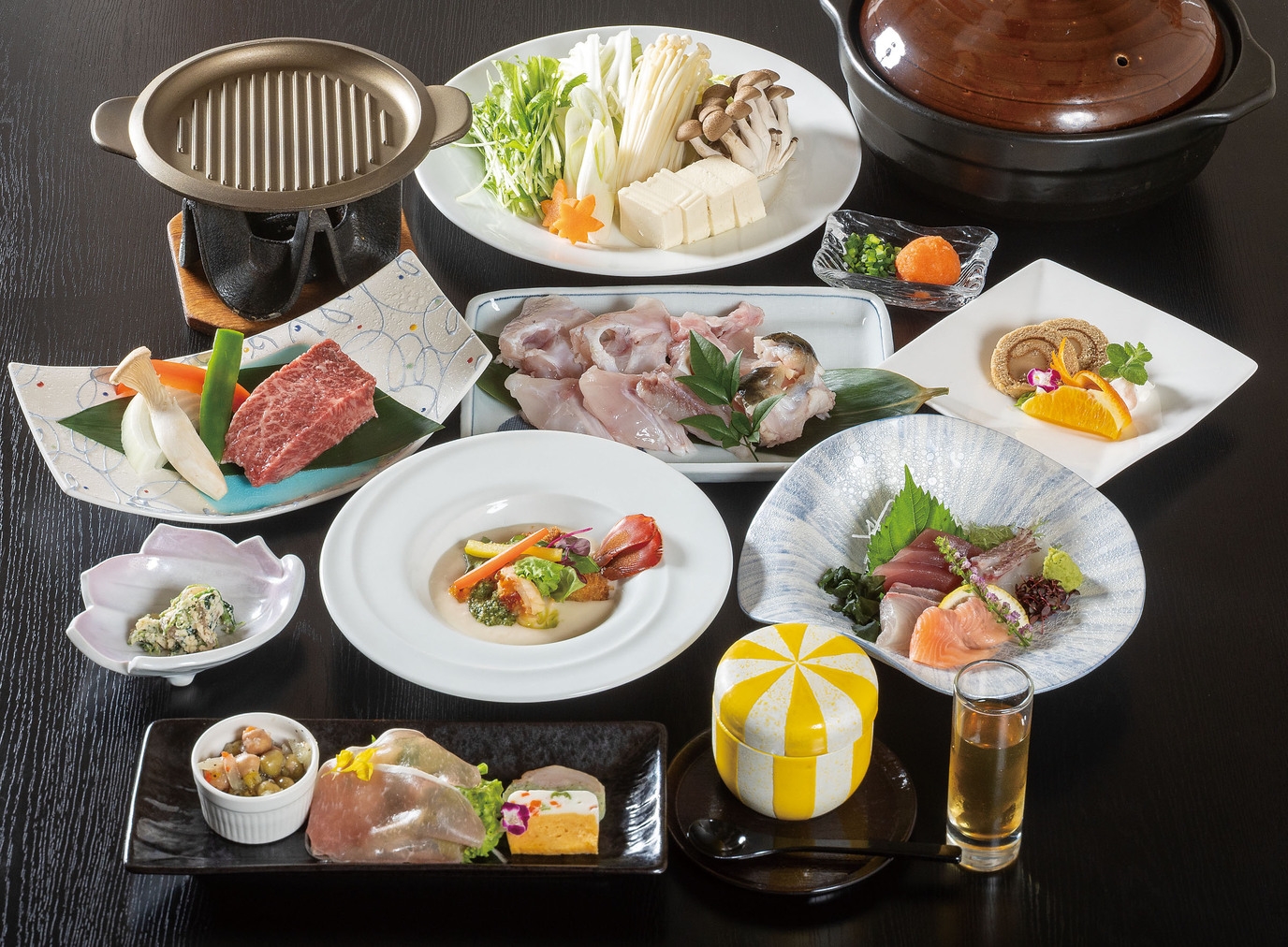 冬季限定『梅コース』ふぐ鍋・宮崎牛赤身ステーキ・伊勢海老のホワイトソース掛けなど