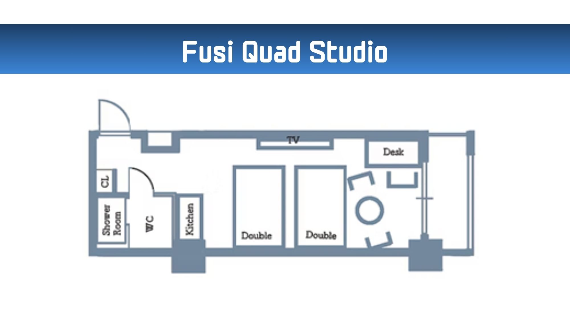 星空をイメージしたコンパクトな客室。ダブルベッド2台（22.2平米）。