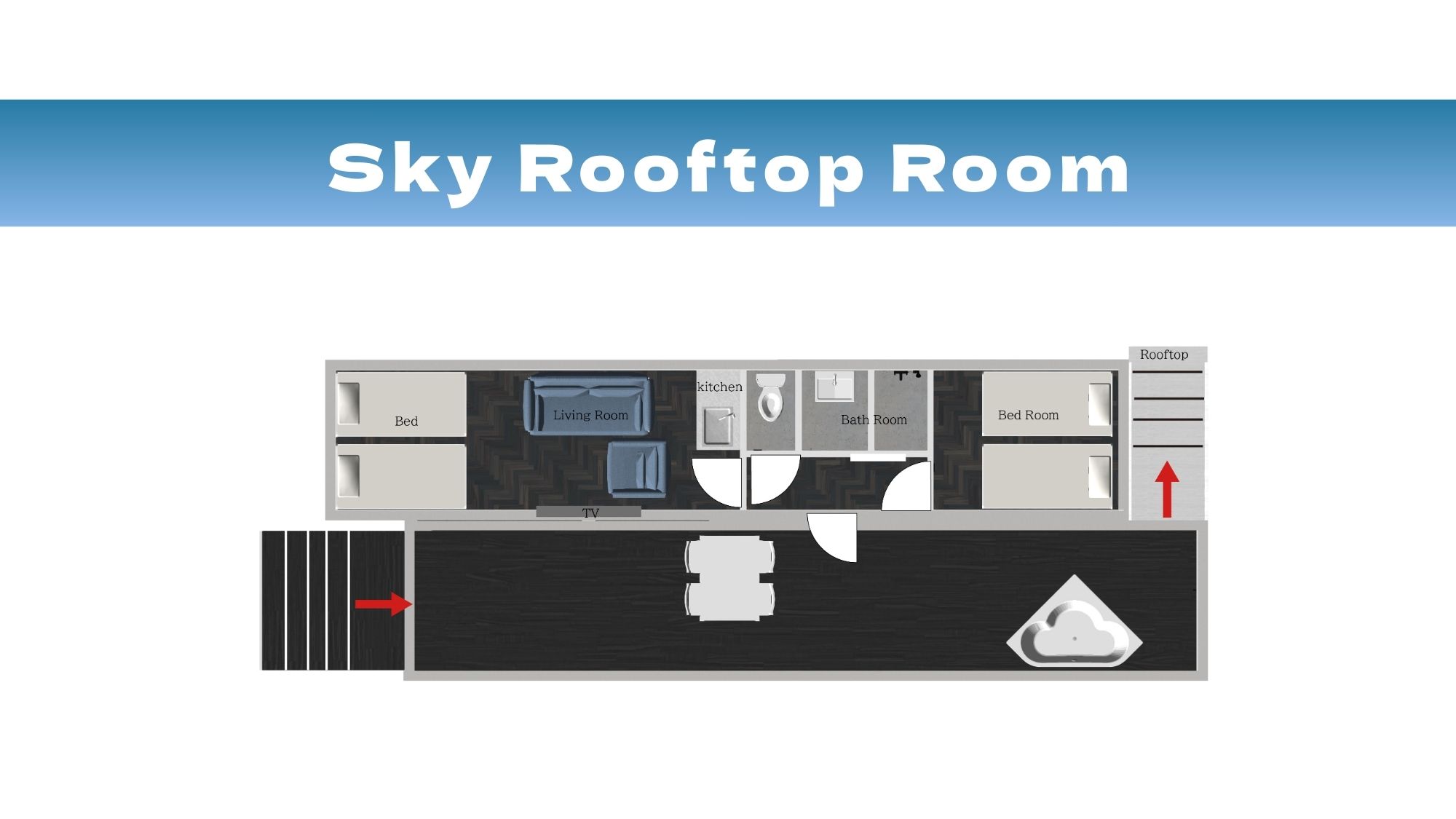 専用ルーフトップ付き。グループにもおすすめなシングルベッド4つのお部屋