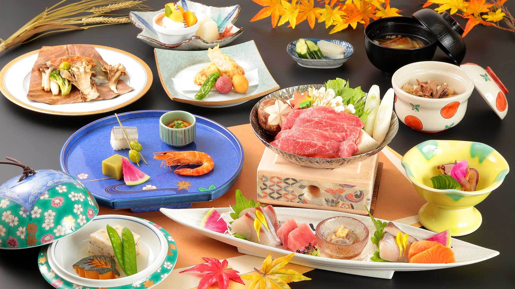 ＜夕食時ソフトドリンク飲み放題付き＞料理長おすすめ！プレミアムコース《金波》1泊2食