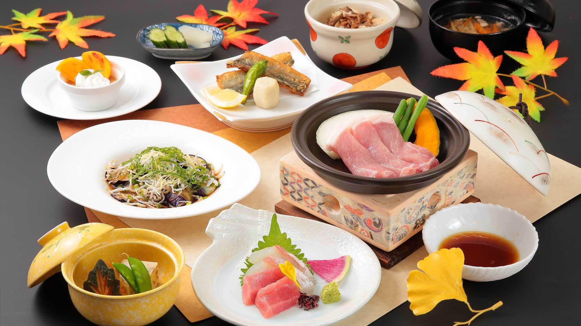 ＜夕食時ソフトドリンク飲み放題付き＞ボリューム控えめ♪カジュアルコース《紺碧》1泊2食