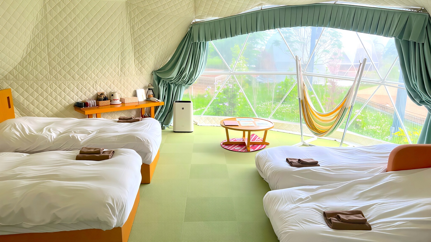 【6mドームテント】エキストラベッド追加の様子