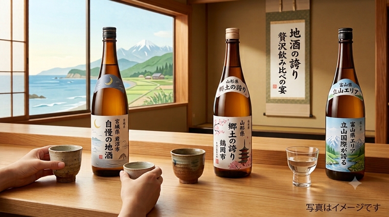 【3館統括★名物マネージャー企画】雅会席×宮城・山形・富山の地酒飲み比べ♪出会えたらお菓子特典付