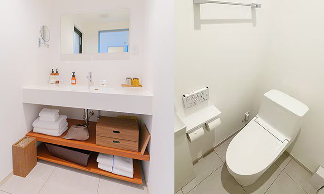 洗面化粧台もすべてのお部屋に備えております。