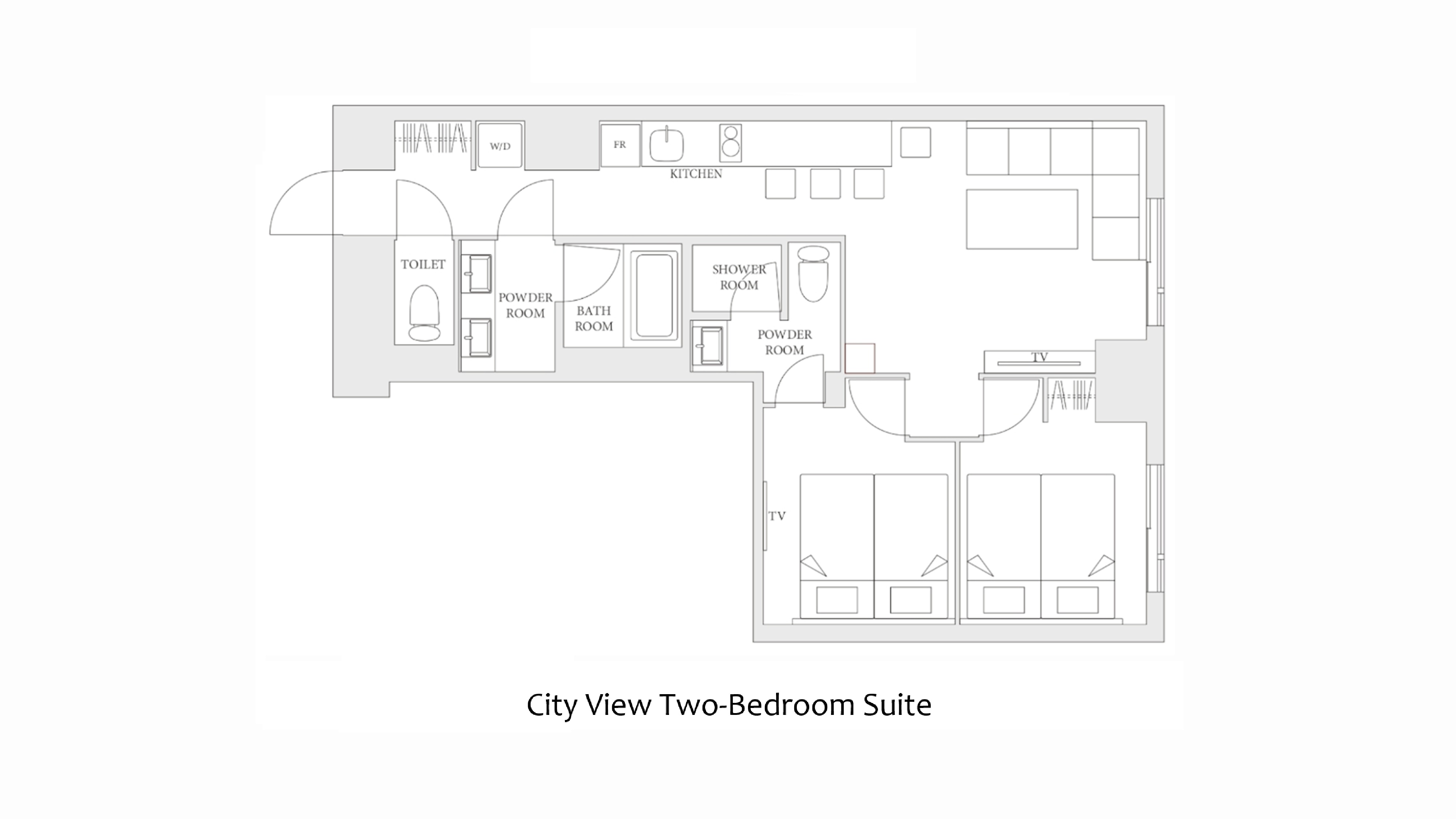 シティービュー2ベッドルームスイート間取り図