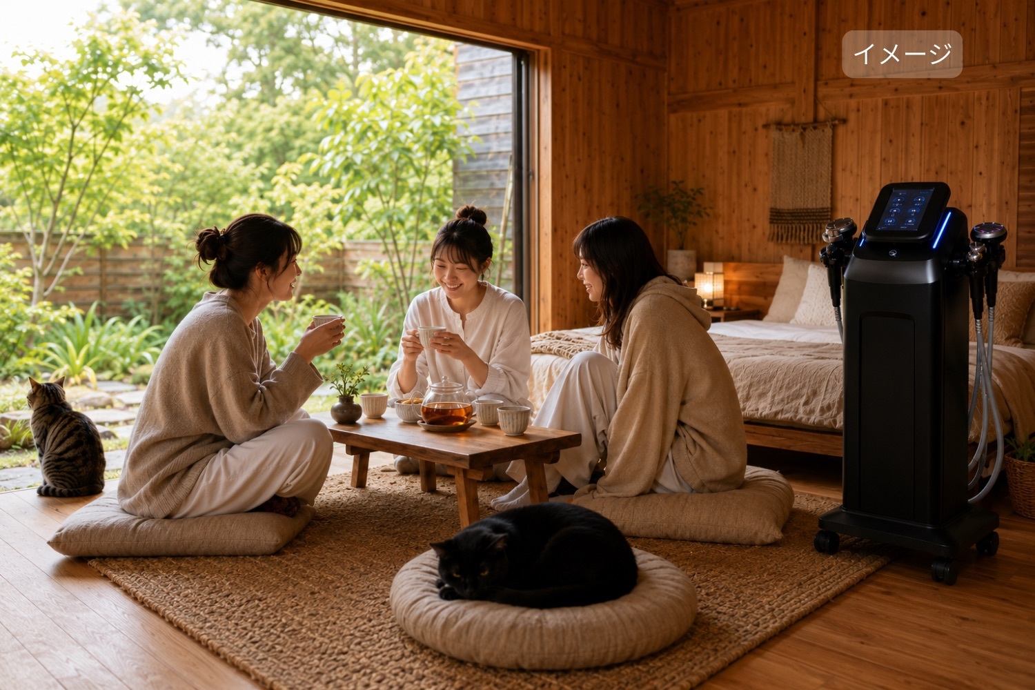 【美活女子会】お部屋でセルフエステを楽しむ、里山のセルフケアステイ｜プロ仕様エステマシン付き