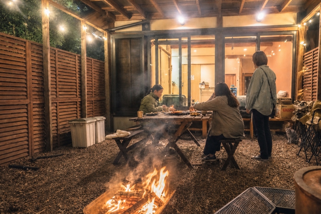 【大人の里山女子会・女子旅】猫と過ごす里山の夜｜BBQ・焚き火・薪サウナ・夕朝食付｜フェイスパック付