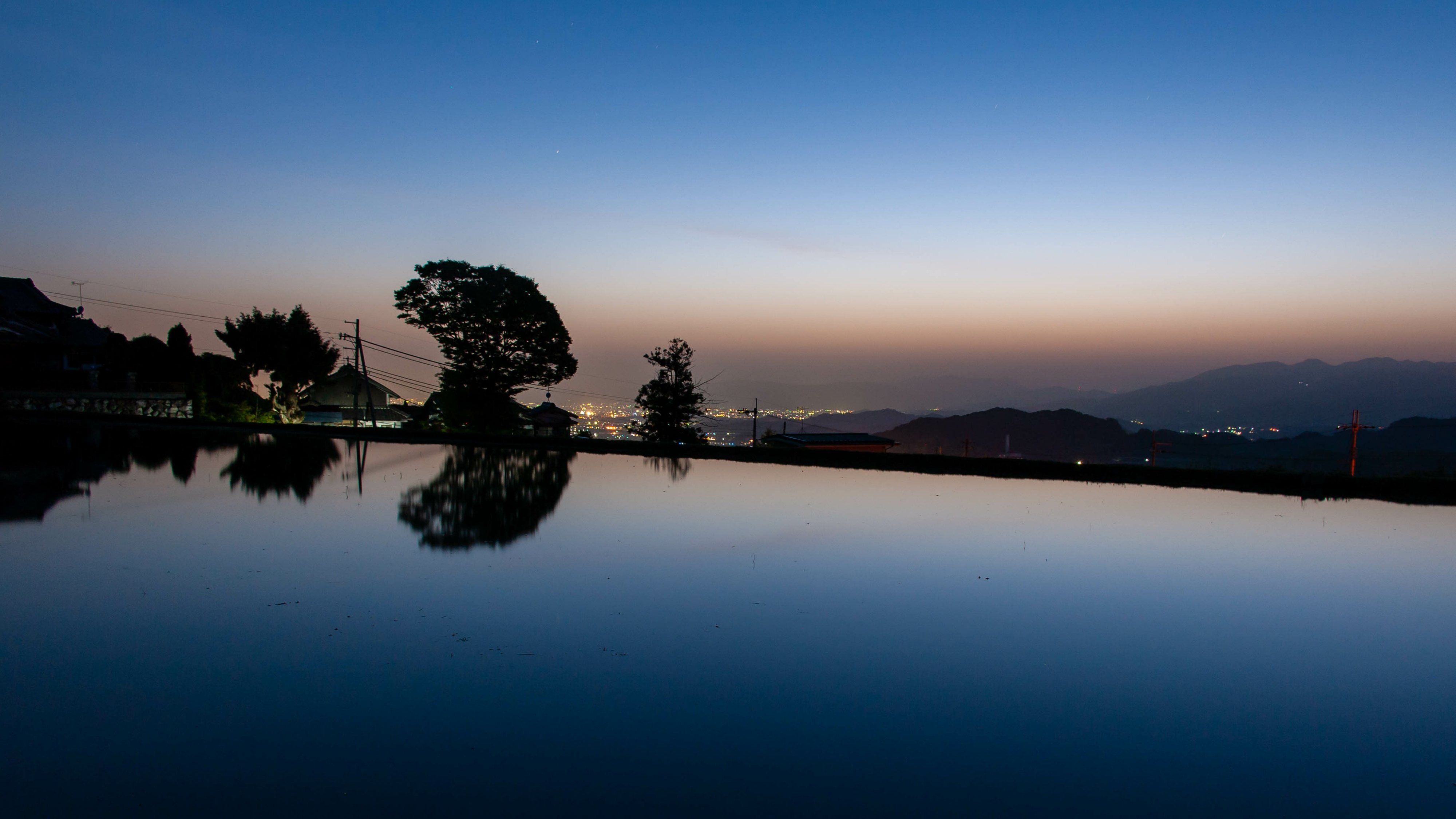 葛城山山麓の棚田（夜明け前）