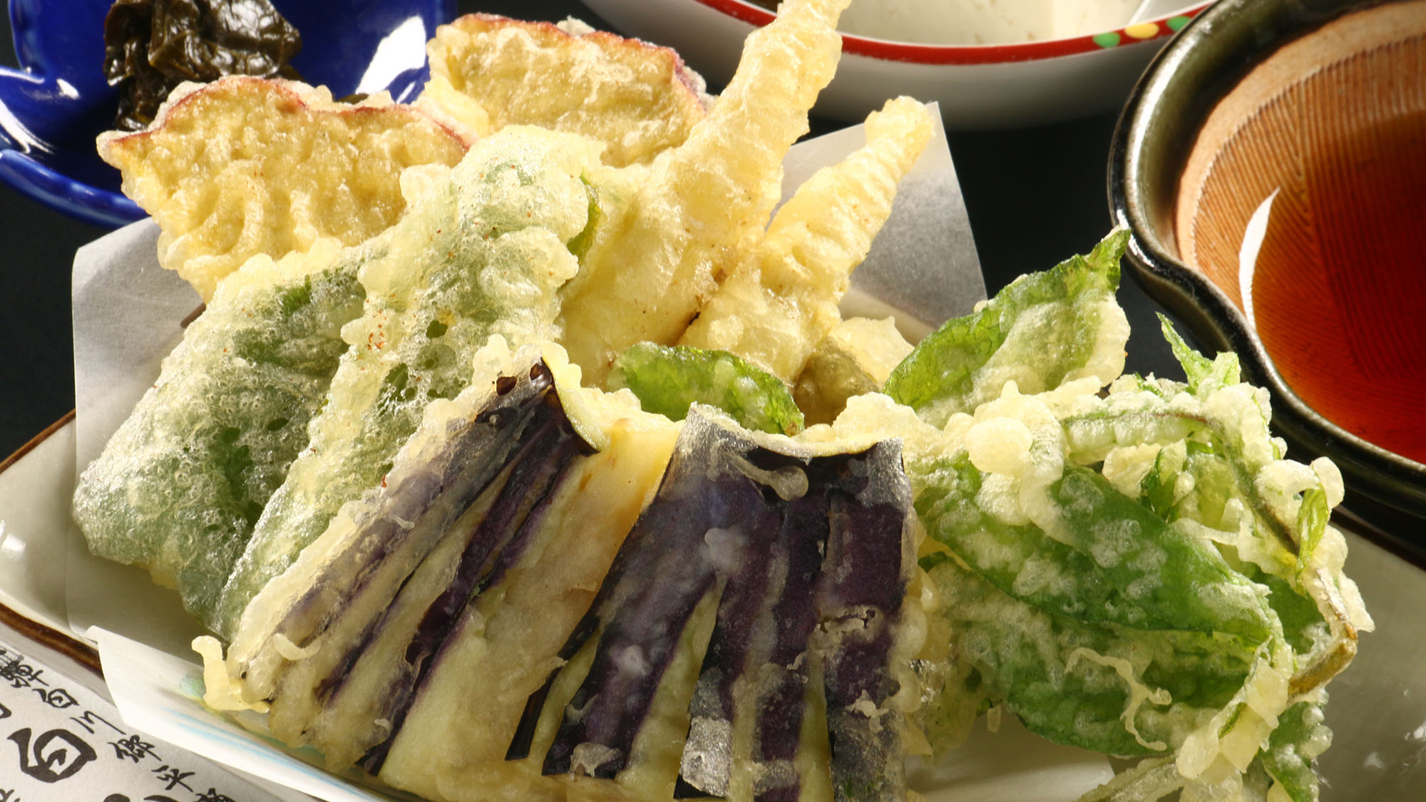 【夕食】 天ぷら　あずきなさつまいも　かぼちゃ　ナス　姫竹　ピーマン