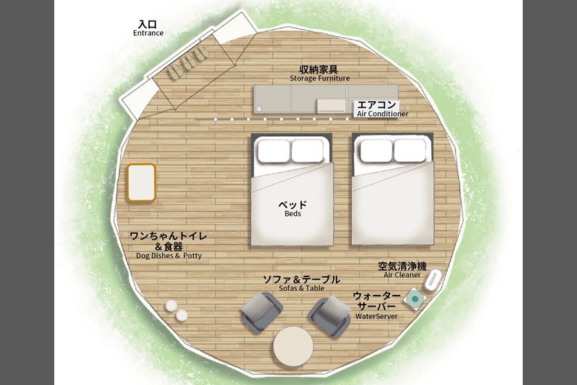 ダブルベッド×２のお部屋の間取りです。