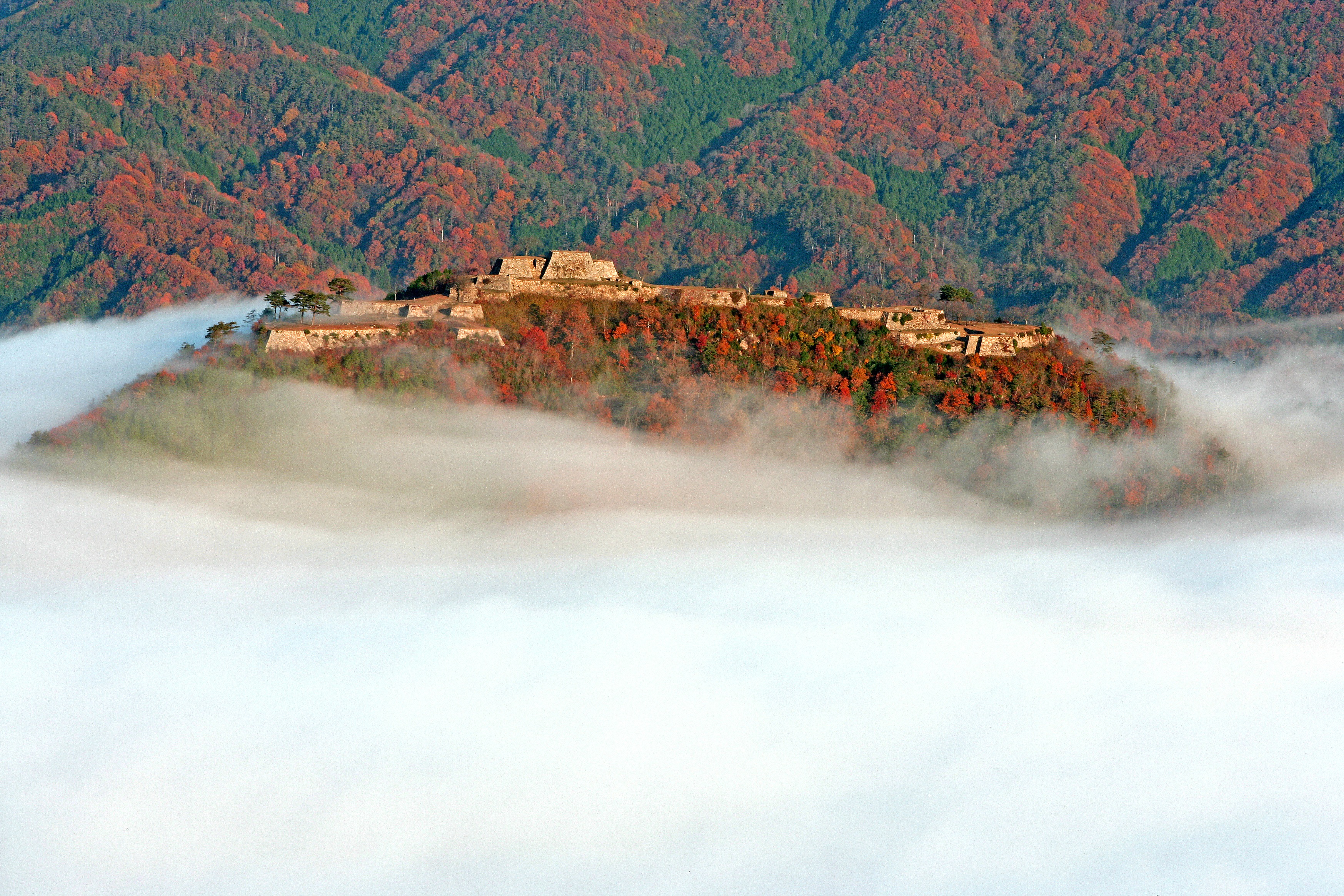 竹田城跡（ホテルから車で30分）：紅葉と雲海が織りなす竹田城跡の絶景。