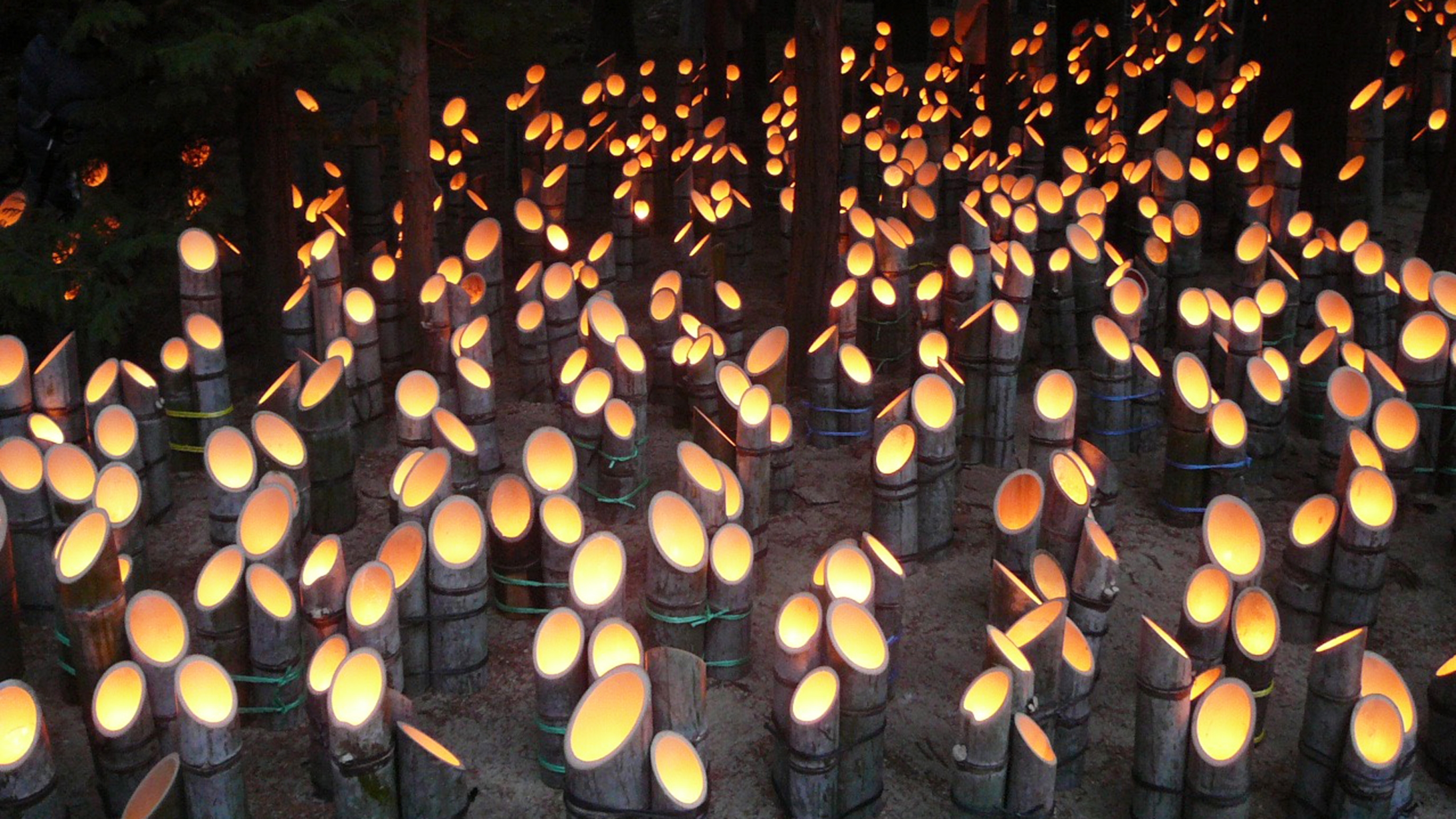 *安曇野神竹灯(かみあかり)穂高神社境内にて8,000本の竹灯篭に点火をします。