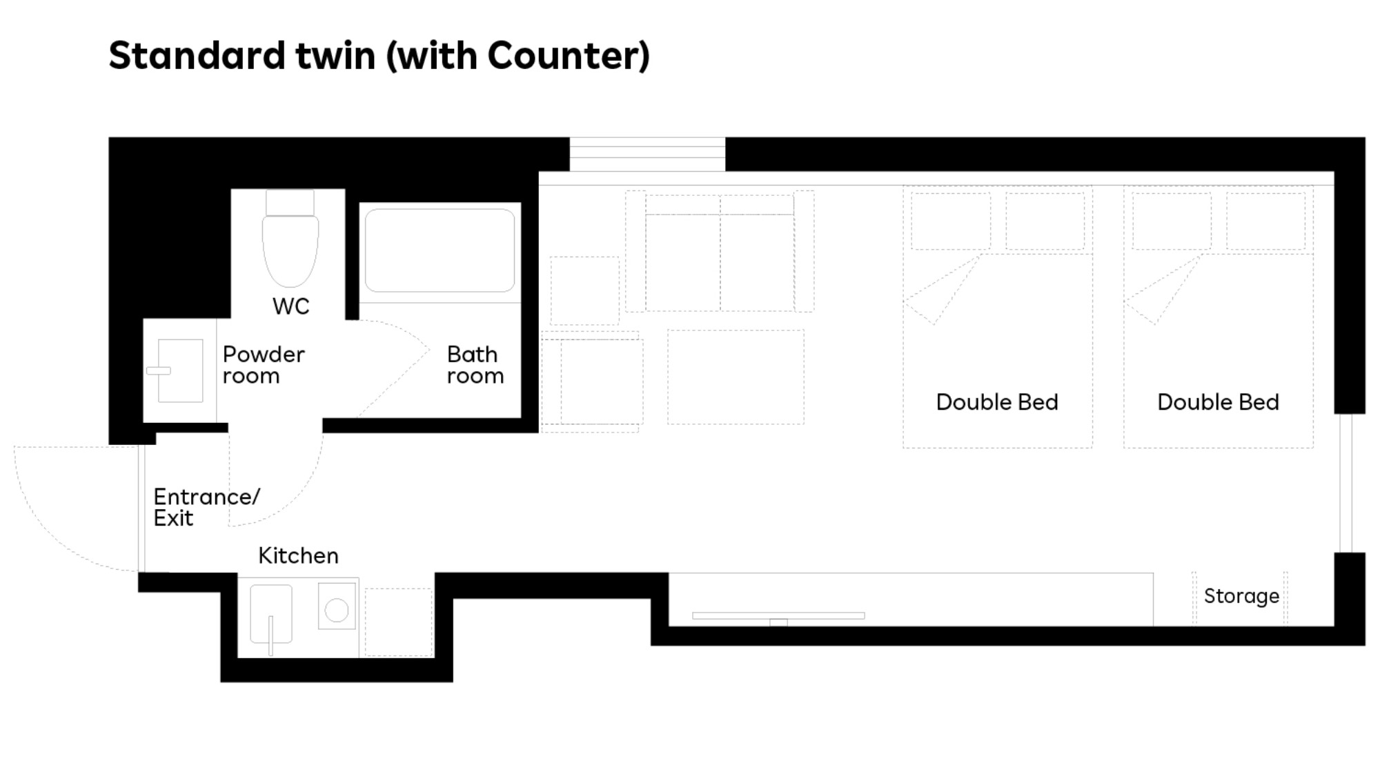 スタンダードツイン（カウンター付き）間取り図