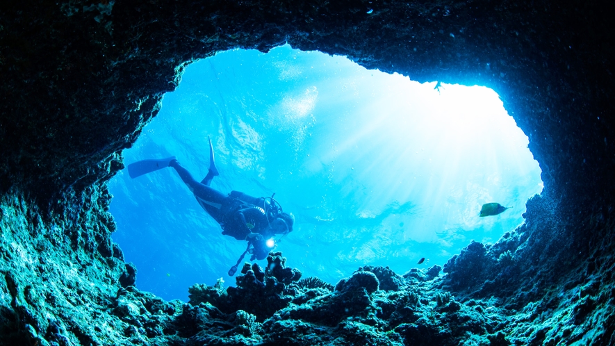 **青の洞窟/沖縄本島内指折りの人気絶景スポット♪シュノーケリングやダイビングをお楽しみ下さい！