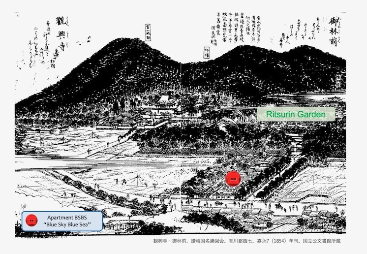 宿の場所は江戸時代には高松藩の鷹屋敷でした。約170年前の絵図をご覧ください。