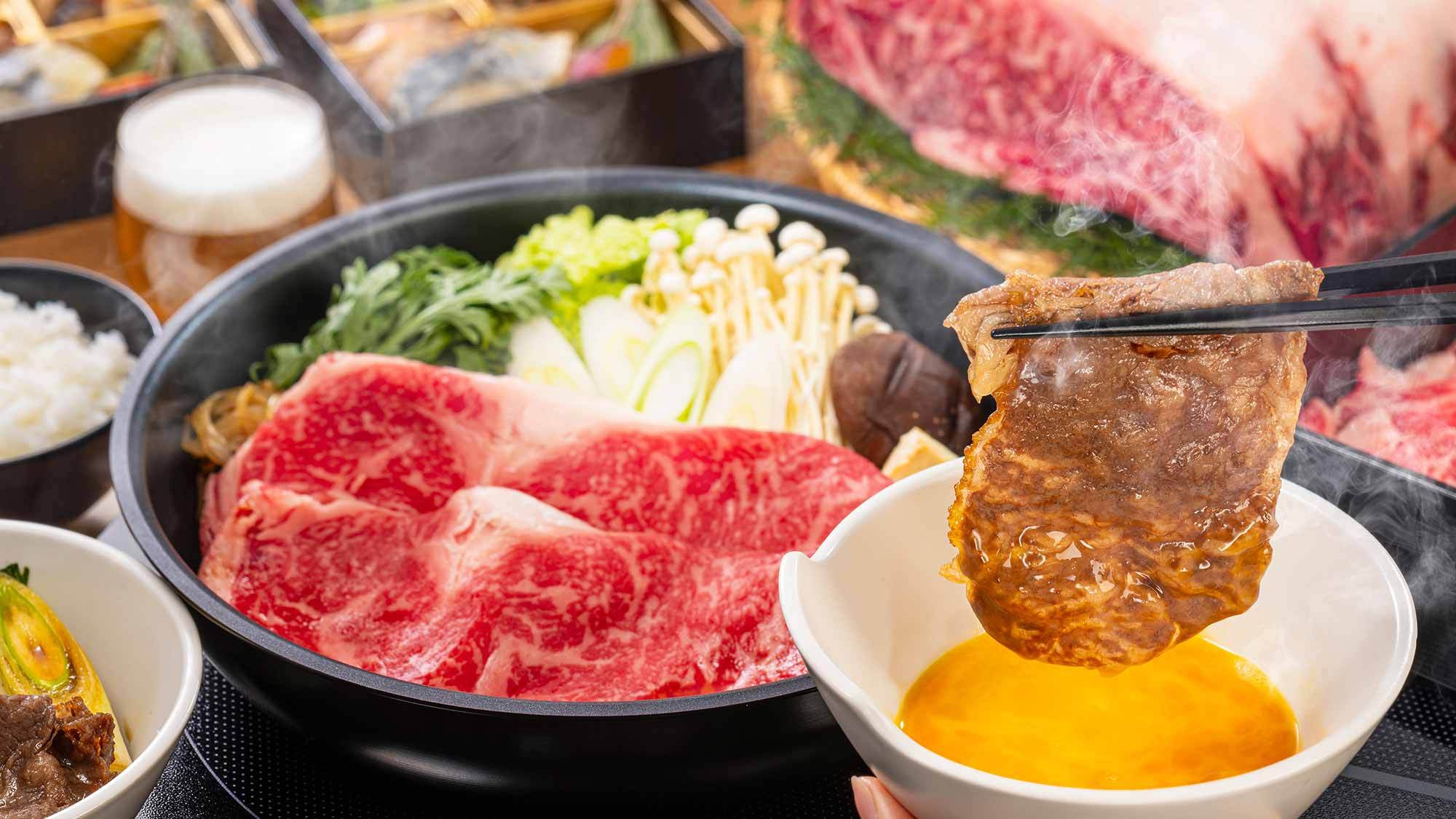 【夕朝付】夕食はすき焼きor鉄板焼きorトマト鍋／朝食は和・洋選べるセット　※1予約1種（10名分）