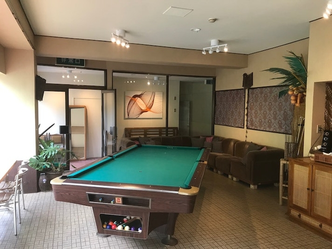 Dining room with billiard