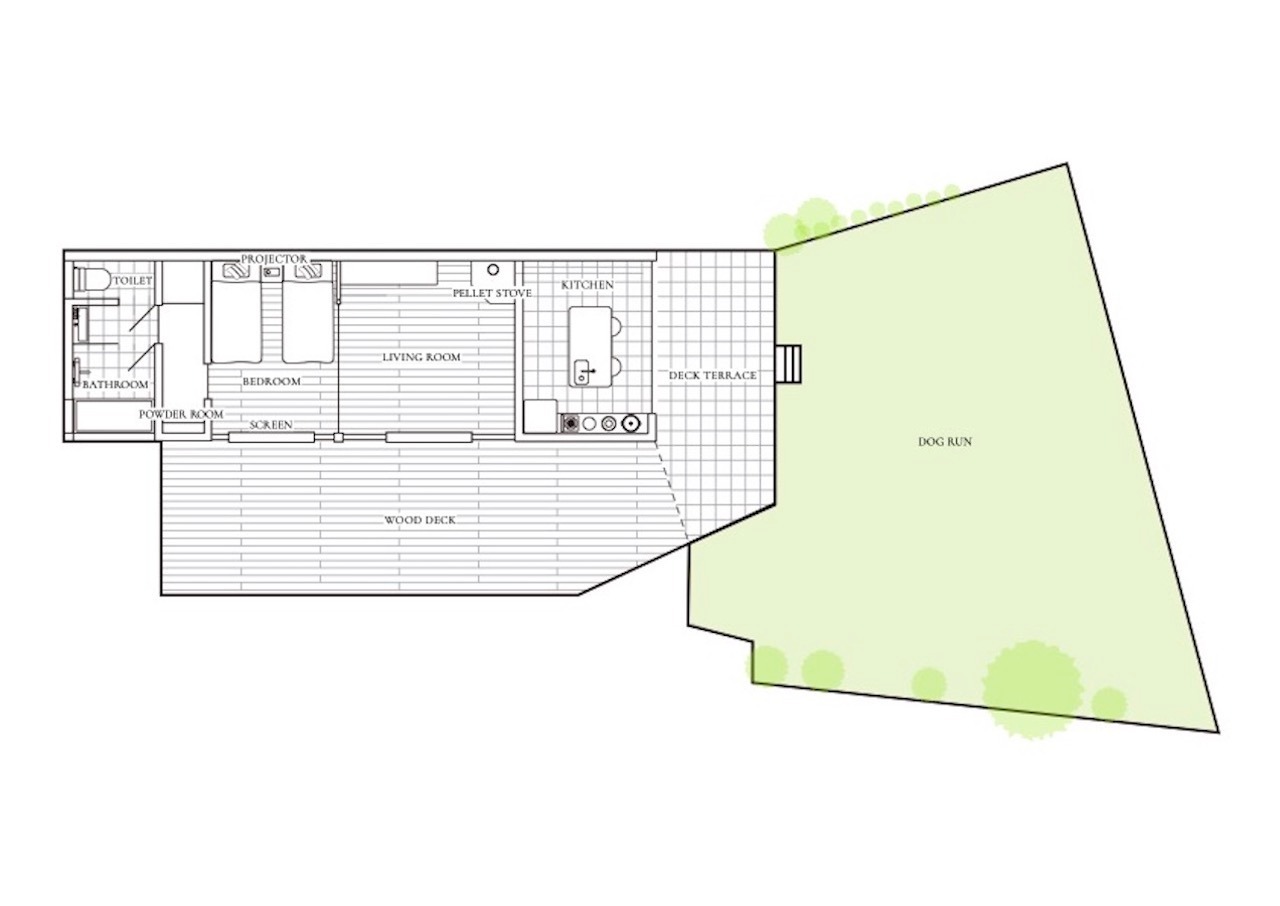 1LDK+ドッグランの広々ゲストハウス。アイランドキッチンで料理を楽しむこともできます。