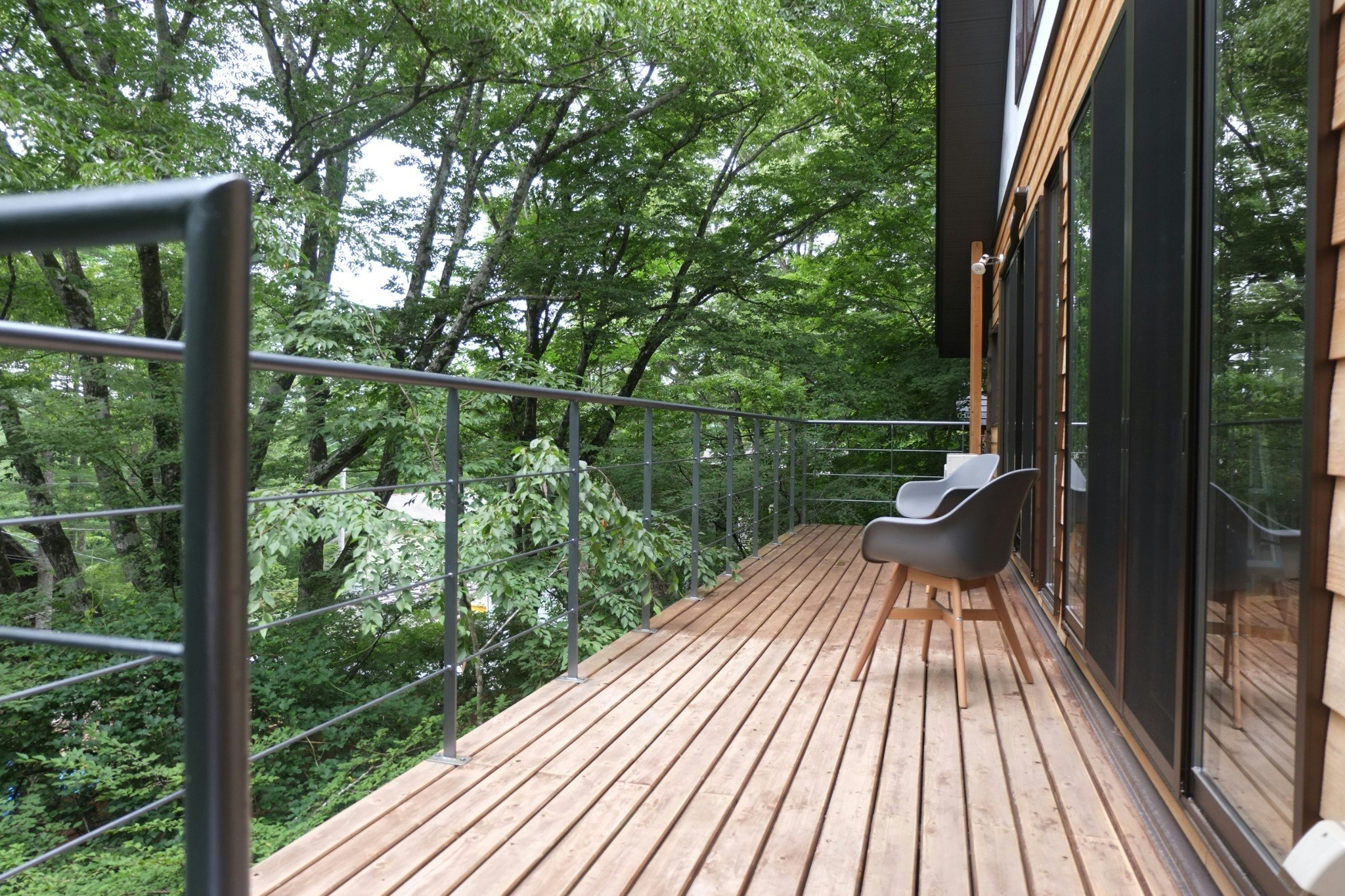 木々の枝葉がテラスデッキまで迫っています