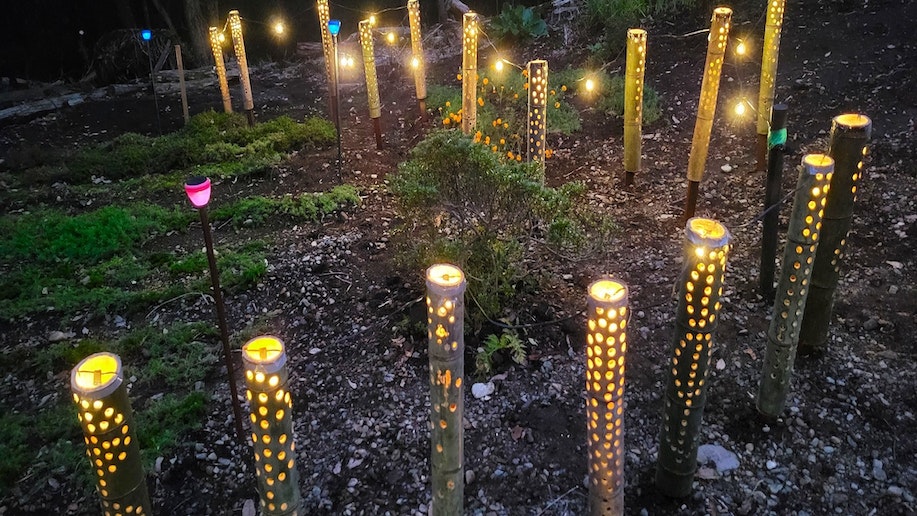 庭の竹灯り