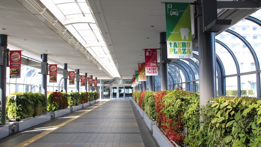 第1ターミナルおよび駅から動く歩道を渡るとエアロプラザです。