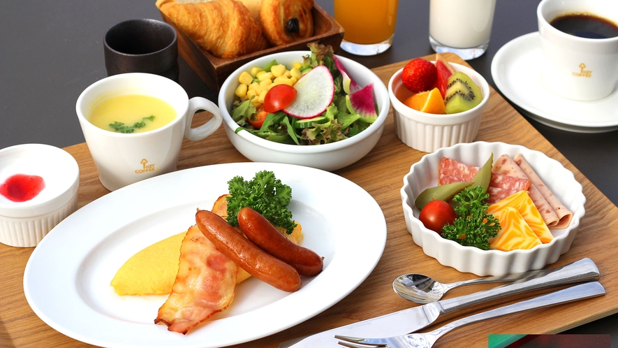 【選べる朝食／洋食セット】オムレツとスクランブルエッグの日替わり洋食セットメニュー