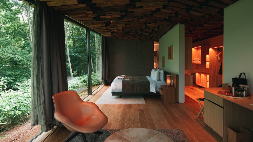 ・【VIllaダブル 50平米】ゆったりお寛ぎいただけるベッドルーム。自然の景観に癒されます