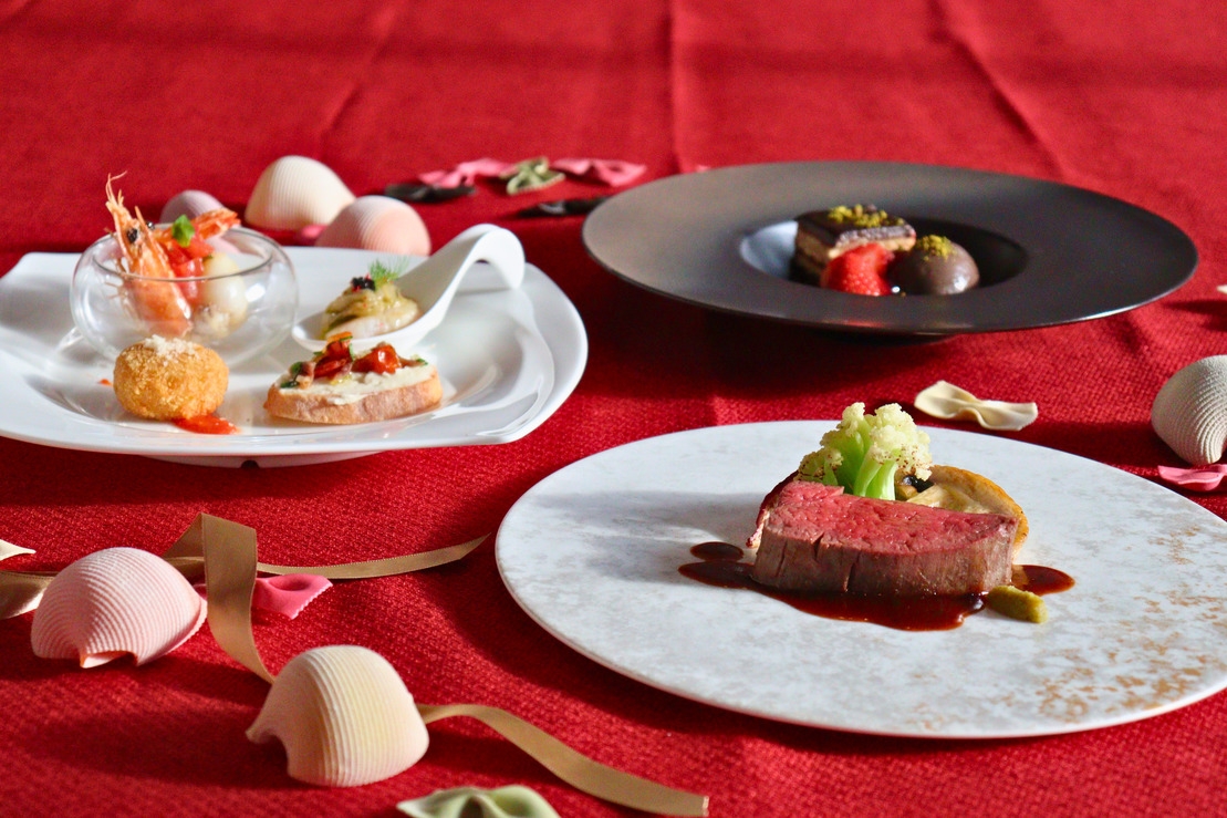 【和牛と魚介を両方楽しむ】ディナーコース付きプラン（夕・朝食付き）