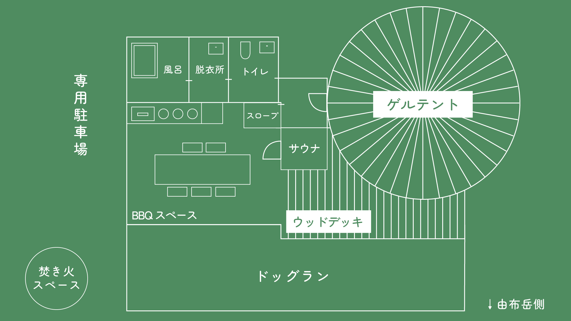 貸切ドッグラン付ゲルテント間取り図