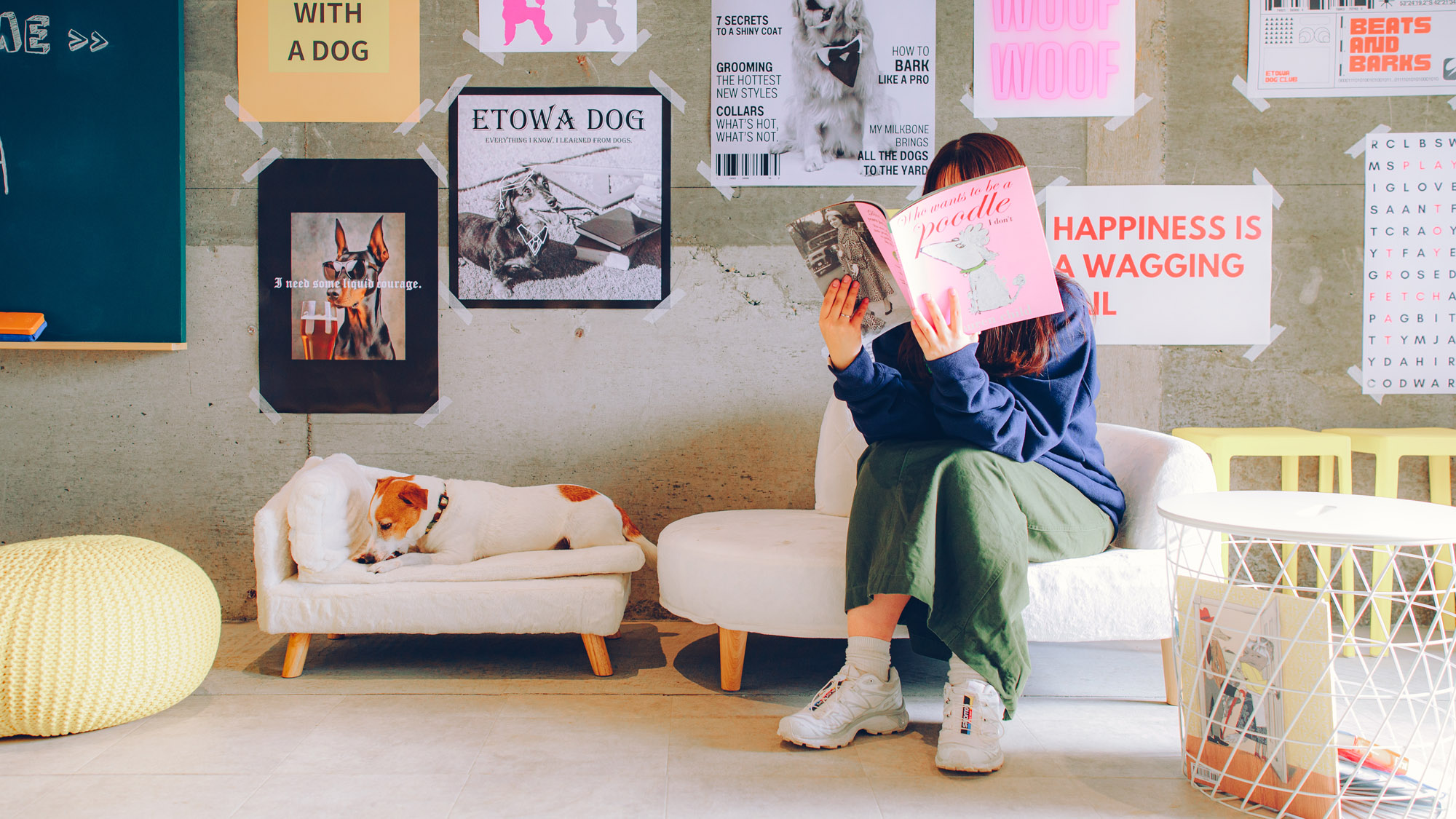 愛犬と一緒にくつろげるドッグラウンジ。のんびり読書タイムも楽しめます。