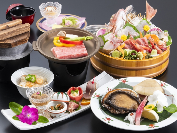 【限定３組】鮑と常陸牛の「海コース」２食付