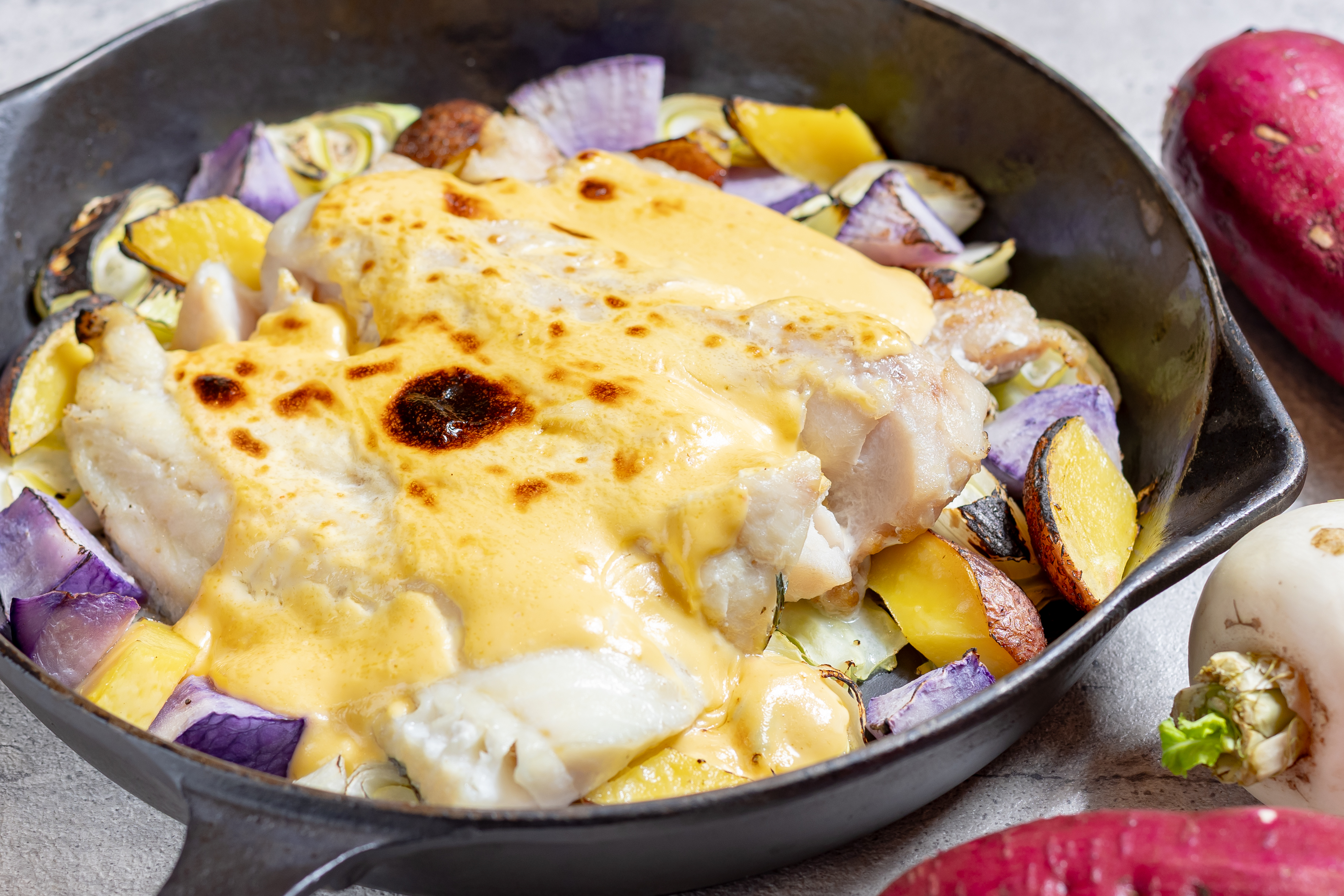 北海道産真鱈の石窯グリル　焦がしバターの洋風ちゃんちゃん焼き