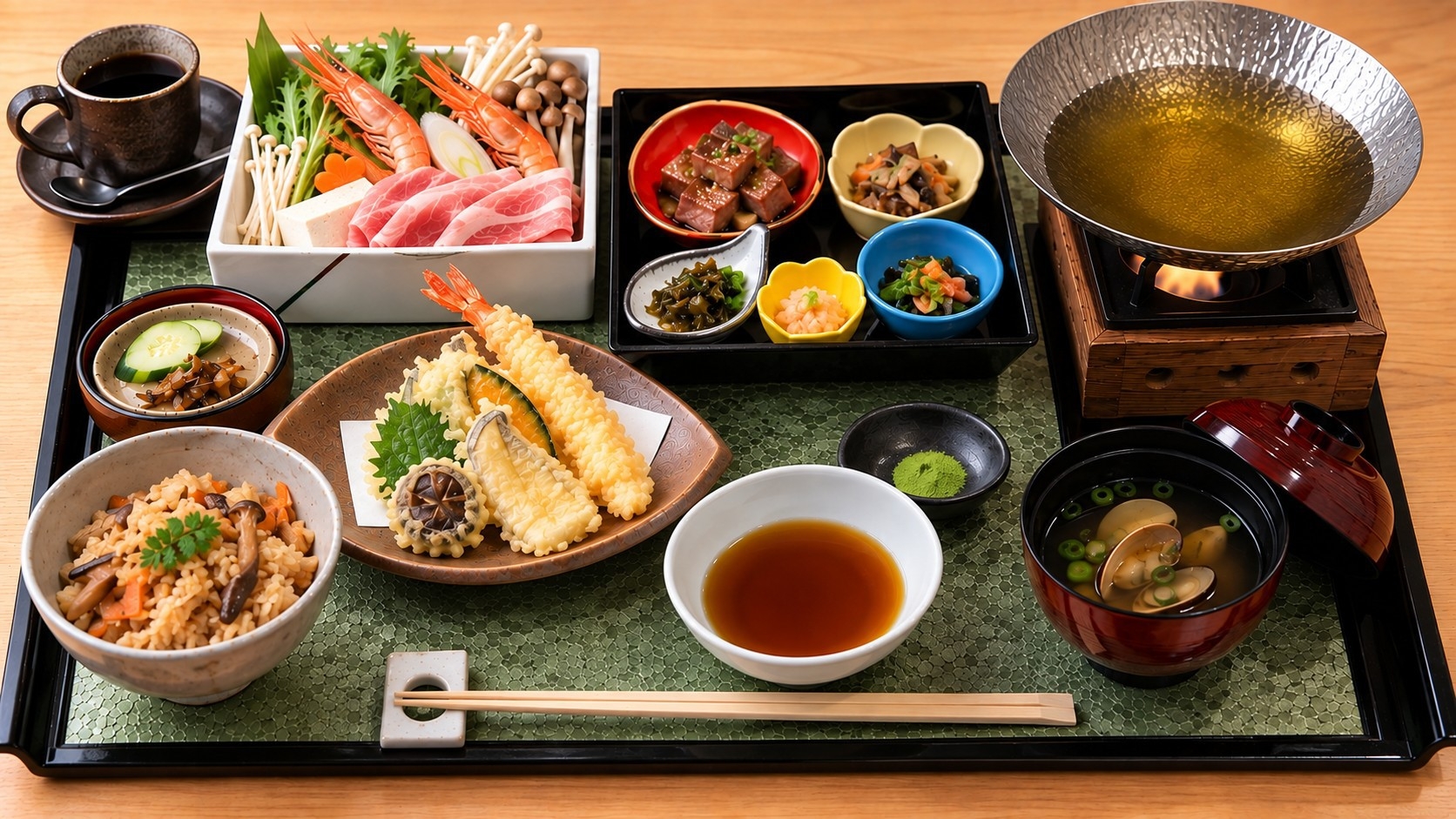 ＜二食付＞佐賀の美味を少しずつ｜嬉野茶香る豚しゃぶ×佐賀牛「肥前御膳」