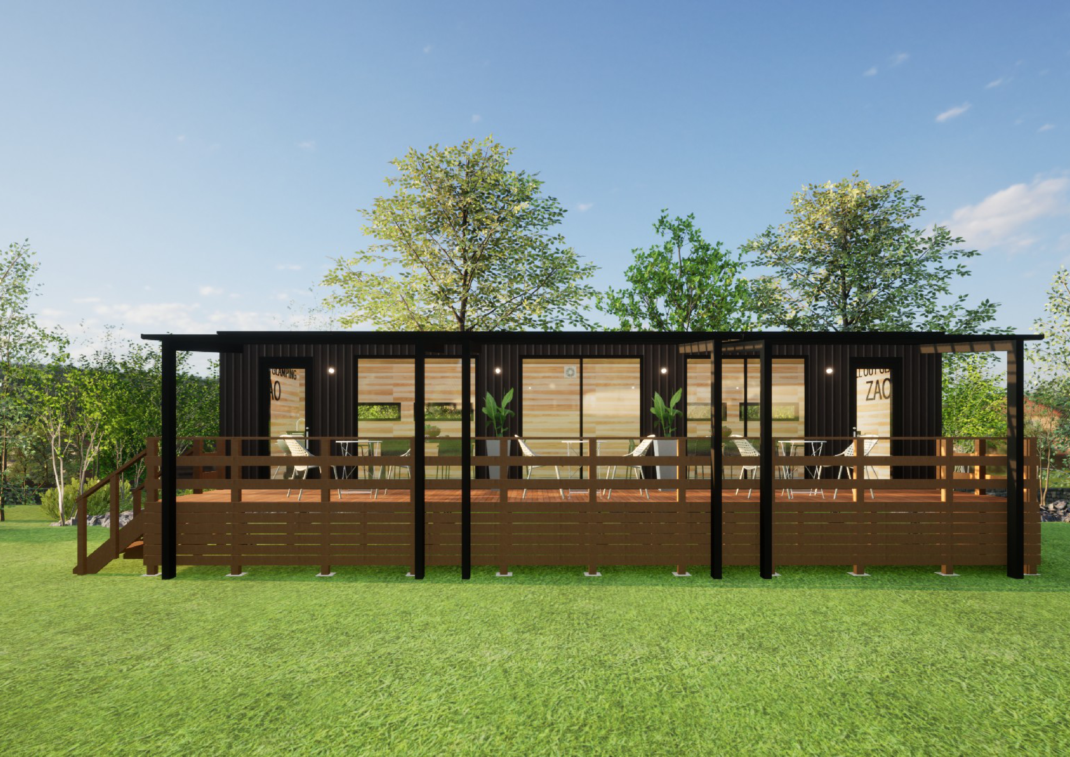 日帰りBBQ用トレーラーハウス外観イメージ昼