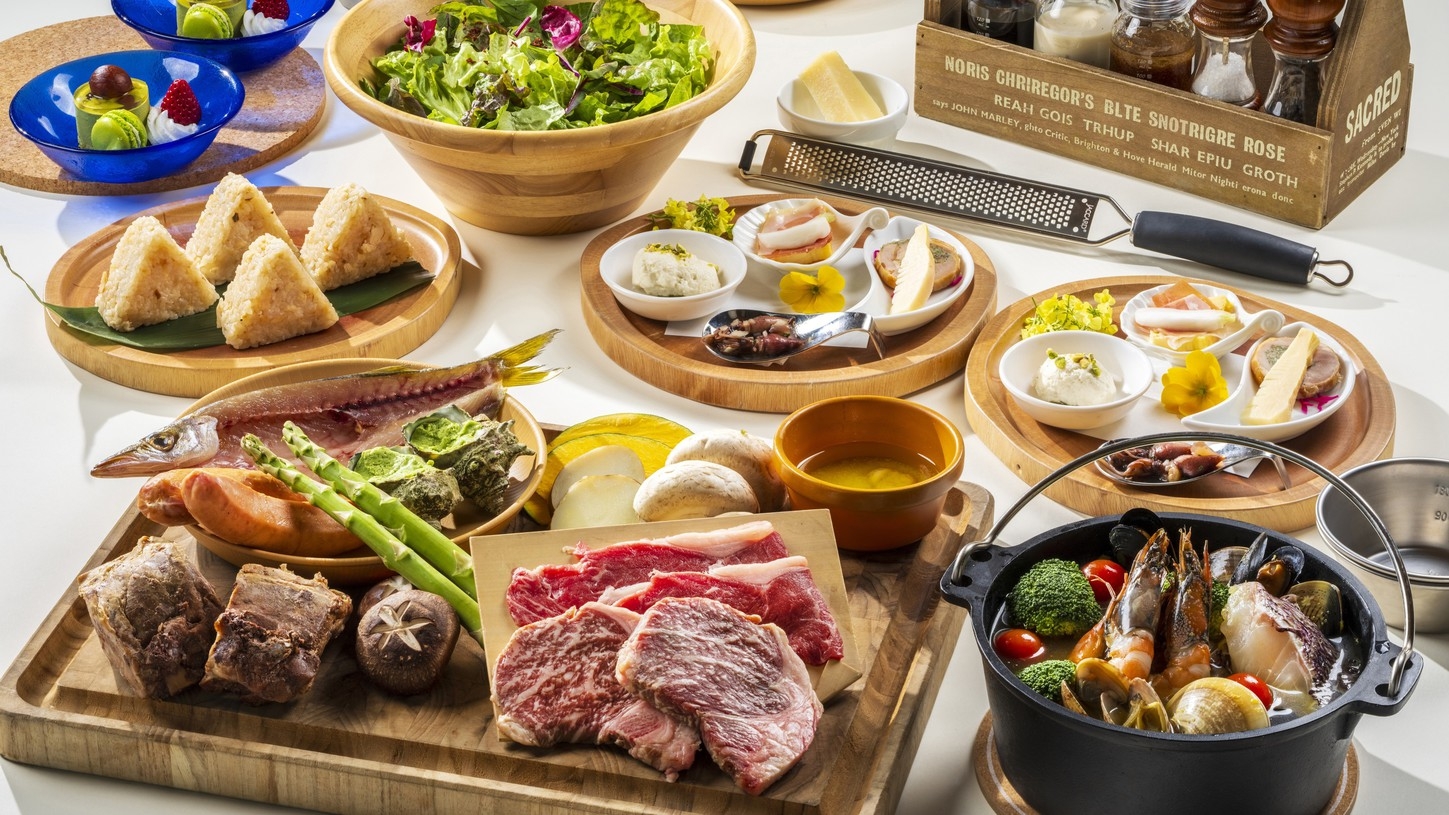 【1泊2食付★グランピング】BBQコースディナー  眺望温泉露天風呂＆５つの無料貸切風呂が人気