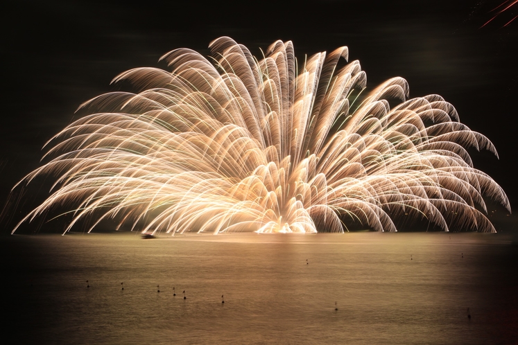 館山湾　花火大会　当施設の目の前の海岸で打ち上げが行われます。