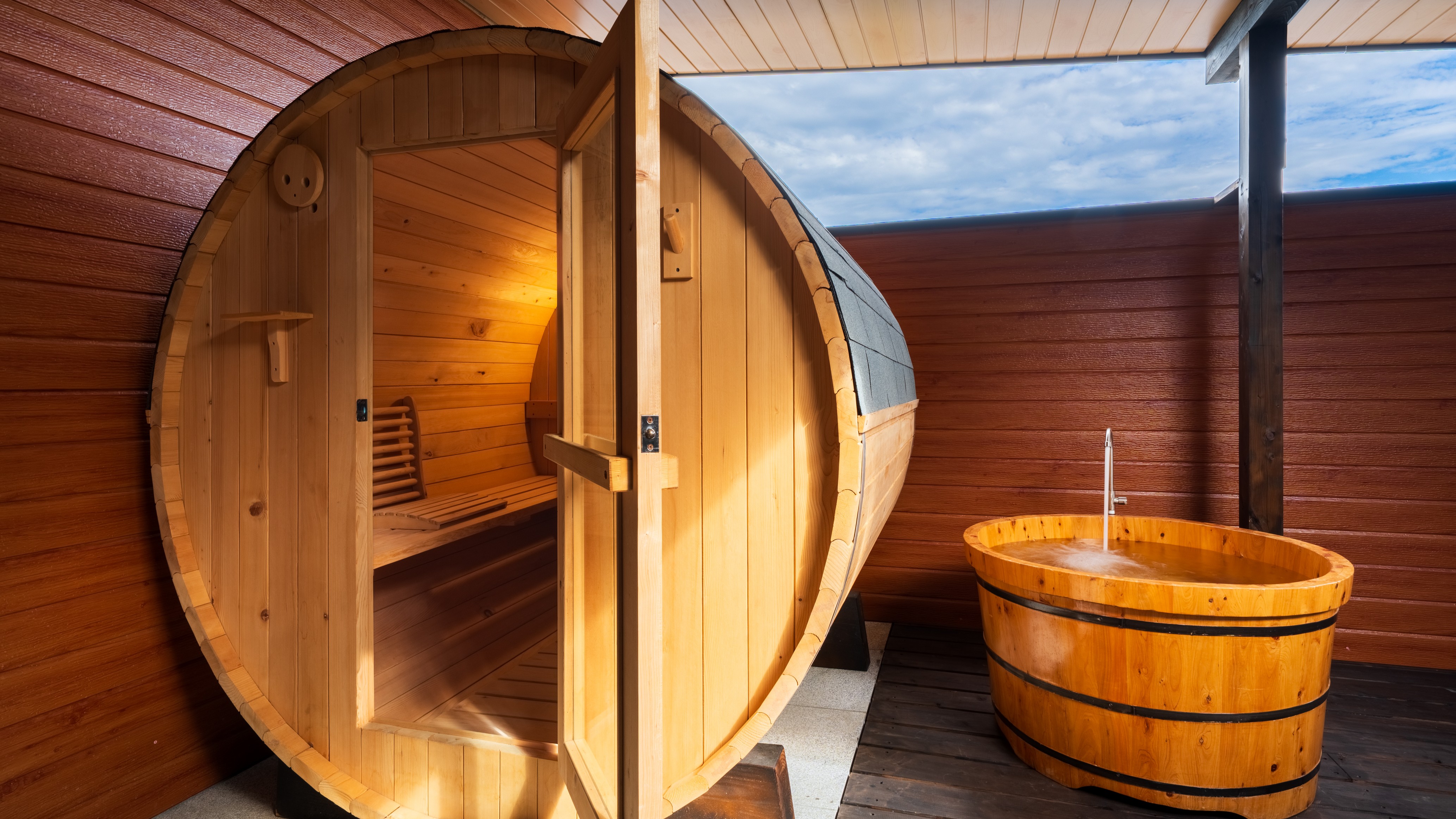 【スタンダードヴィラ／洋室／3ベッド】温泉・低温バレルサウナ付