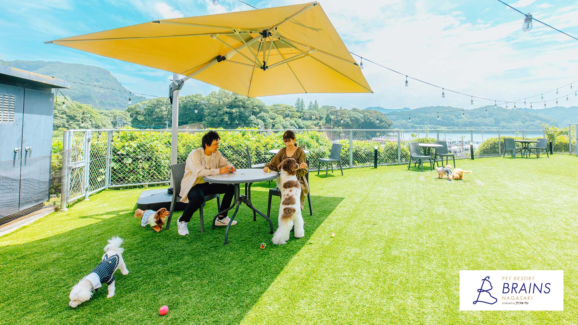 【中庭ドッグラン】敷地内にはテーブル・チェアーもご用意しております。雄大な景色を眺め、のんびりと。