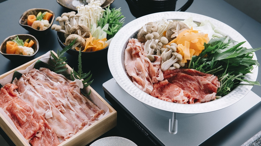 ・【鍋プラン】岐阜県産飛騨豚と国産牛の食べ比べを是非お楽しみください　