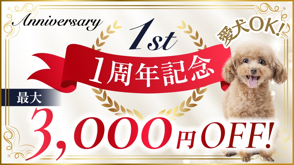 【1周年記念3000円引】豪華4大特典感謝の気持ちを込めた特別プラン！＜朝食付き＞