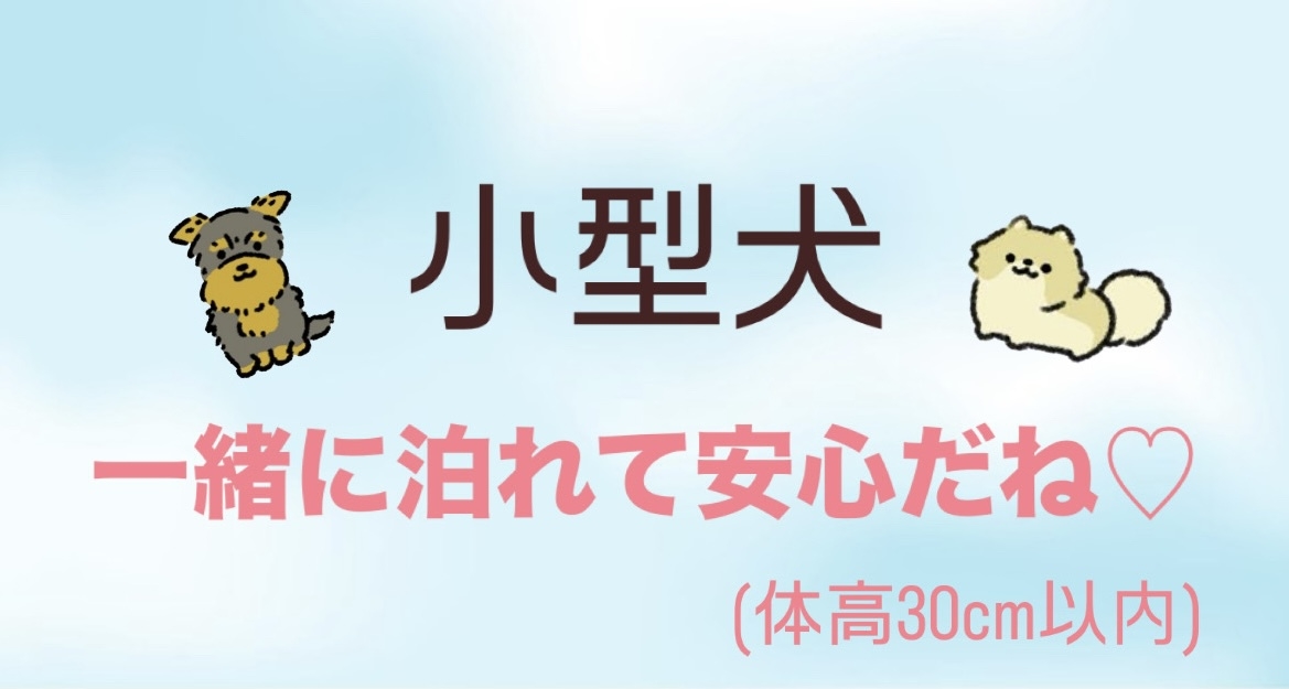☆彡小型犬と一緒にお泊りプラン☆彡体高３０ｃｍ以内（多頭OK）