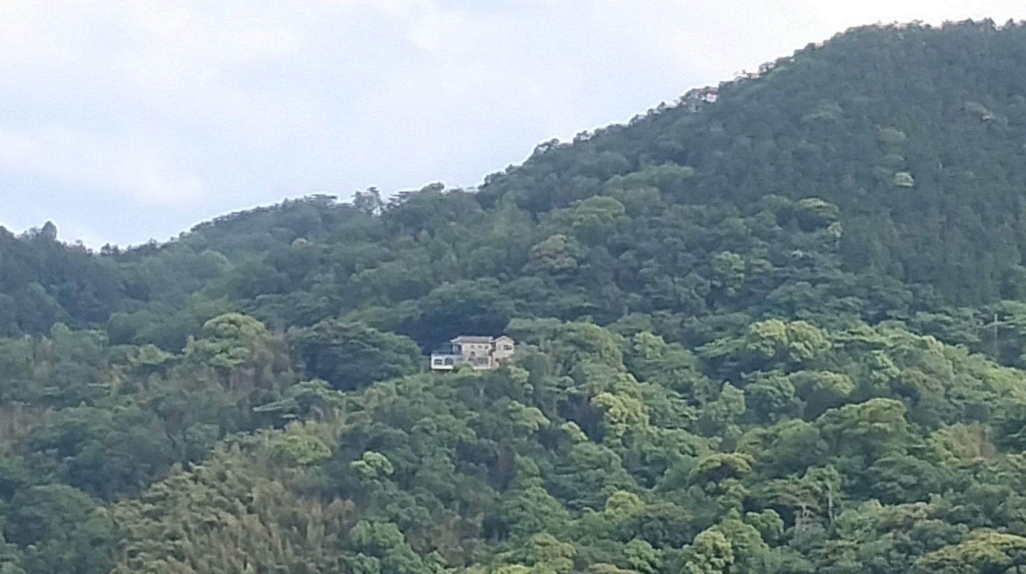 【市街から撮影】周囲には他の建物がなく、山の緑に囲まれた静かな環境