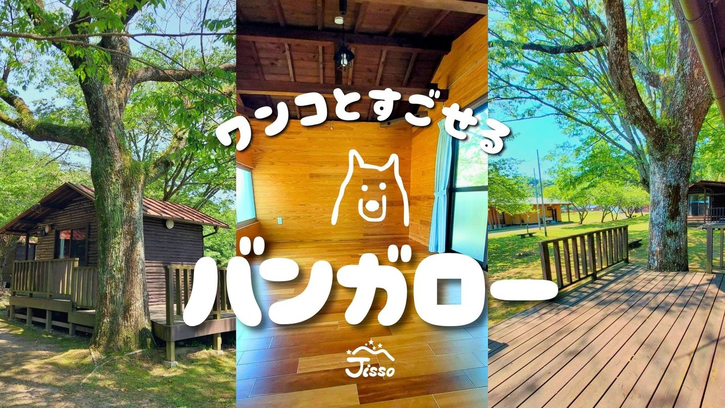 【ペットと泊まれる】バンガロー大｜ウッドデッキ｜エアコン付｜布団なし｜小型・中型犬
