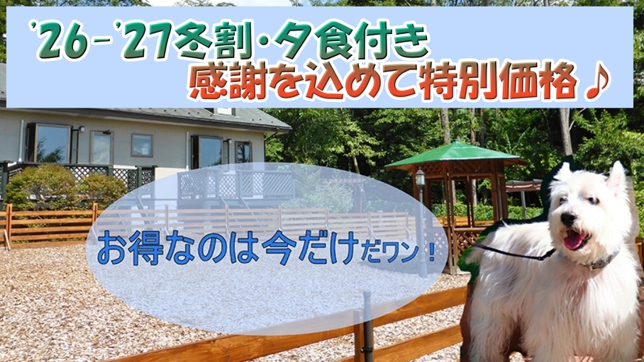 【’26-’27冬割】お一人様1，000円OFF★早朝出発に便利♪わんちゃんと冬旅【1泊夕食付】